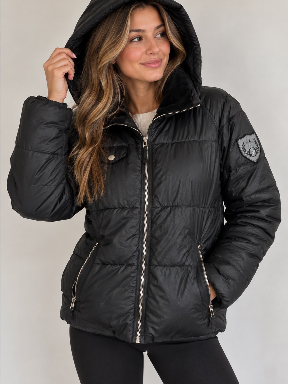 Obermeyer Black Puffer Ski Jacket XL 18-20 Winter Snow Coat Fleece Collar Hooded